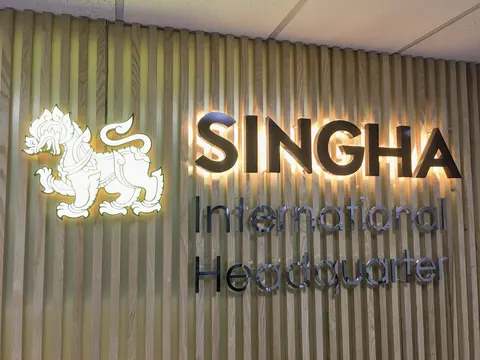 The Singha sign as built (the lion logo is Singha's own)